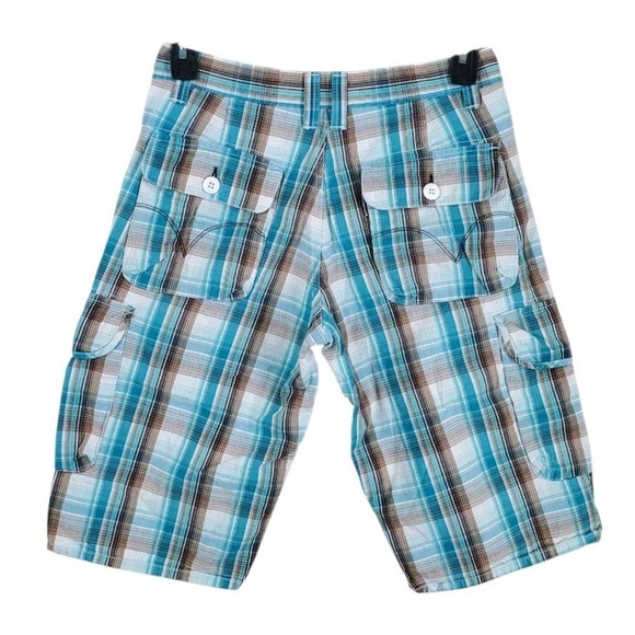 Vtg SilverTab Levis Cargo Plaid Jort Shorts Mens 29x14 Blue White India Madras - Picture 4 of 9